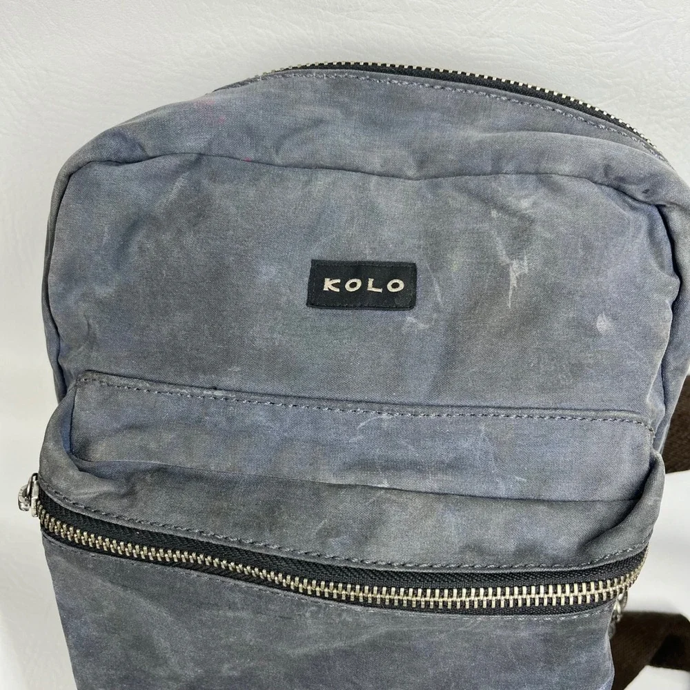 Kolo Bag Company Organic Cotton Waxed Canvas Sling Backpack Blue Gray Crossbody
